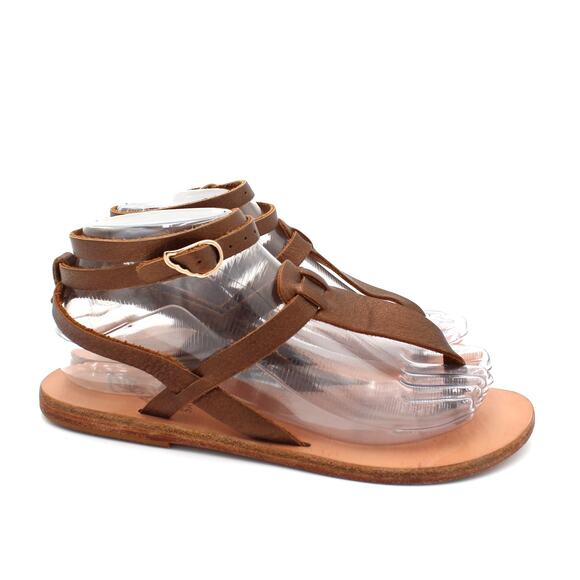 Ancient Greek Sandals 38 Womens 8 Brown Bronze Leather Gladiator Flat Sandals - Picture 1 of 8